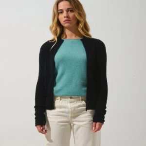 ALBERTE gilet zippé col montant noir 100% cachemire