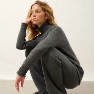 ANGUSTIA pantalon évasé anthracite chiné 100% cachemire