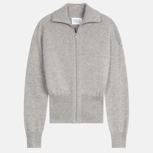 ANNELISE gilet zippé col camionneur nuage chiné 100% cachemire