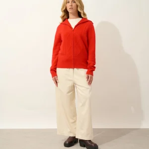 ANTIGO gilet zippé col camionneur 4 fils carmin 100% cachemire