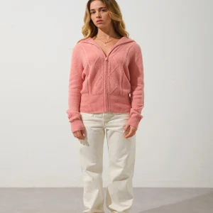 ANTIGO gilet zippé col camionneur 4 fils corail chiné 100% cachemire