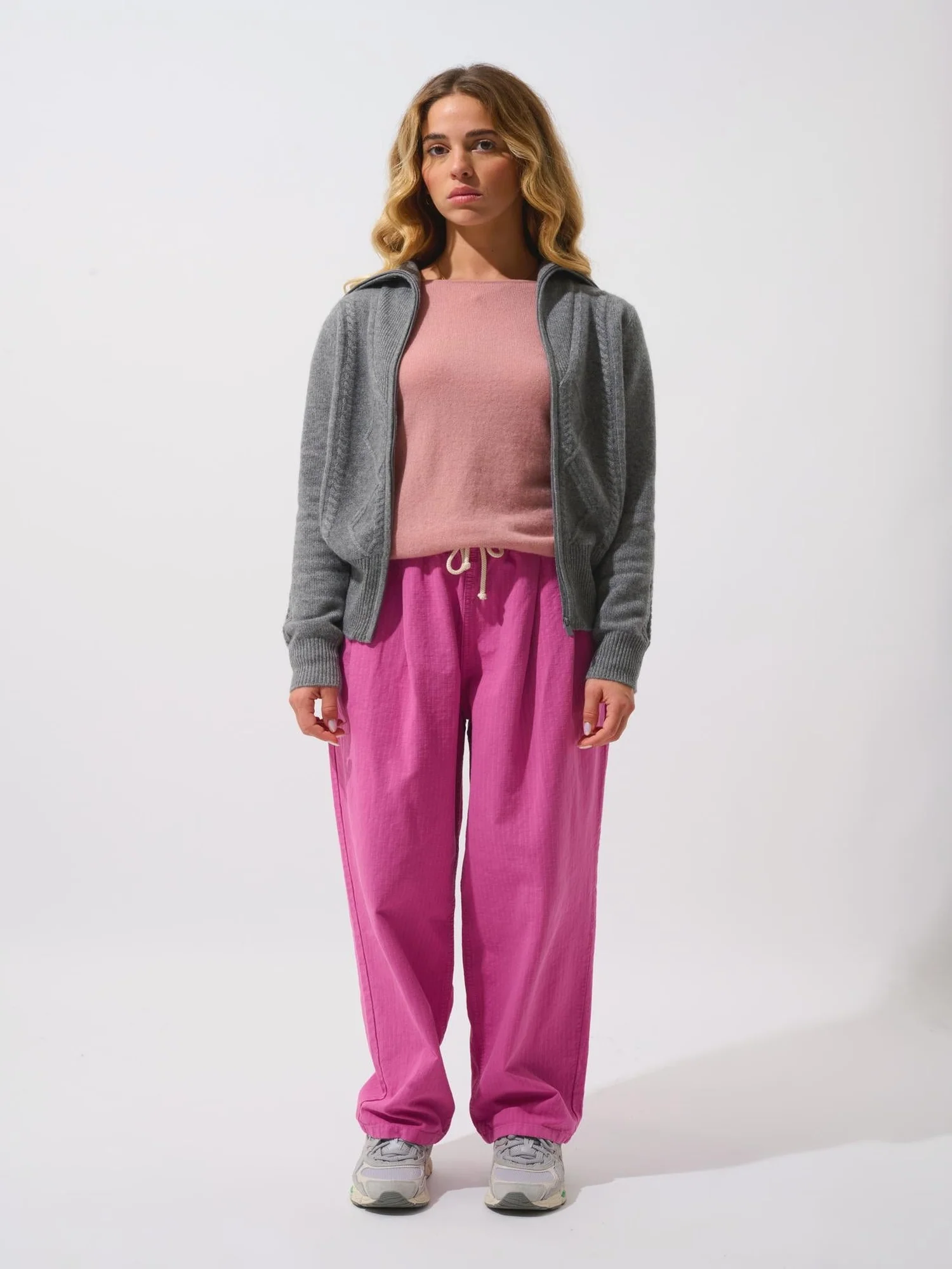 ANTIGO gilet zippé col camionneur 4 fils flanelle chiné 100% cachemire