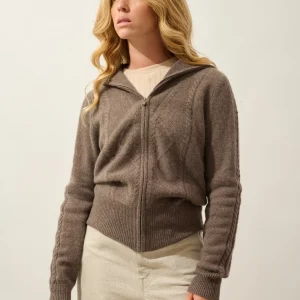 ANTIGO gilet zippé col camionneur 4 fils taupe chiné 100% cachemire