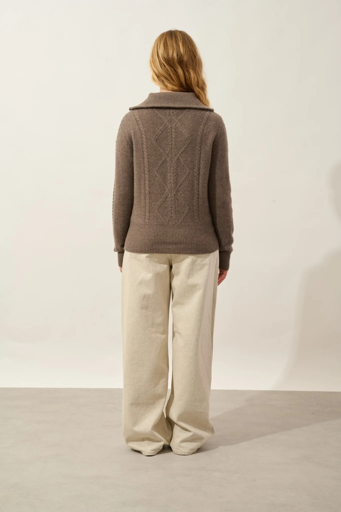 ANTIGO gilet zippé col camionneur 4 fils taupe chiné 100% cachemire – Image 3