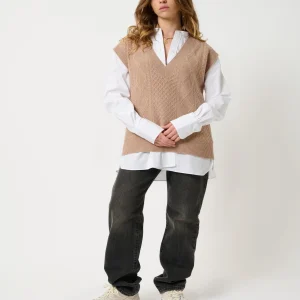 ASLOG pull col v sans manches 4 fils camel chiné 100% cachemire