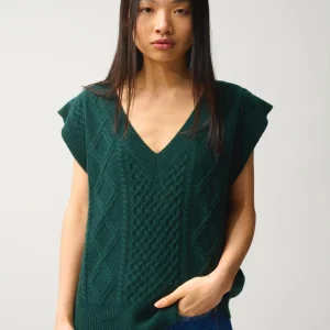 ASLOG pull col v sans manches 4 fils cyprès 100% cachemire