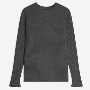 ASSIA pull col montant boutons poignets anthracite chiné 100% cachemire