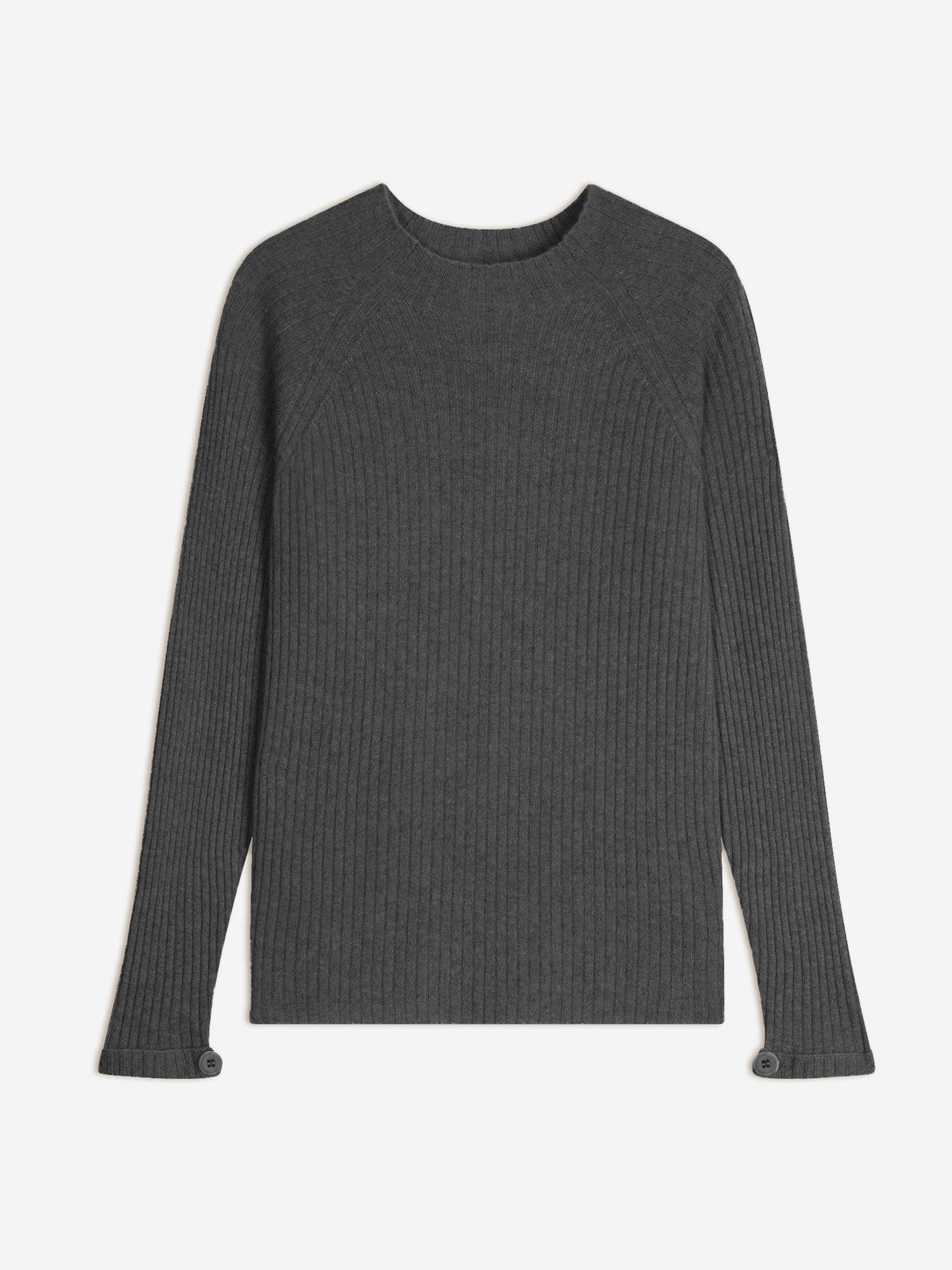 ASSIA pull col montant boutons poignets anthracite chiné 100% cachemire