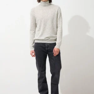 BANGE pull col roulé gris/noir 100% cachemire