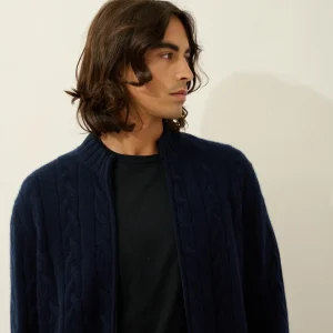 BERTIL gilet zippé col camionneur 6 fils navy 100% cachemire
