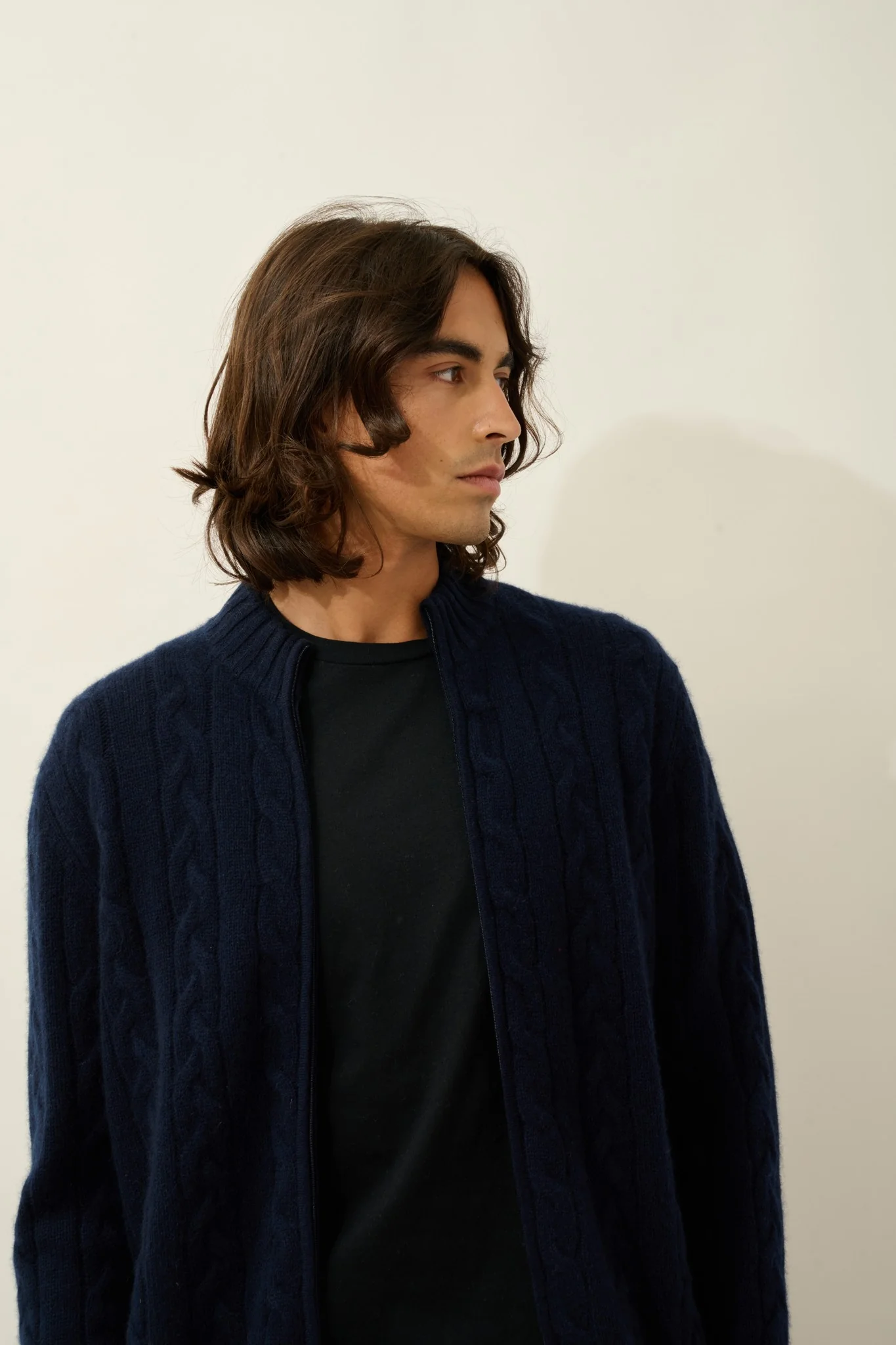 BERTIL gilet zippé col camionneur 6 fils navy 100% cachemire