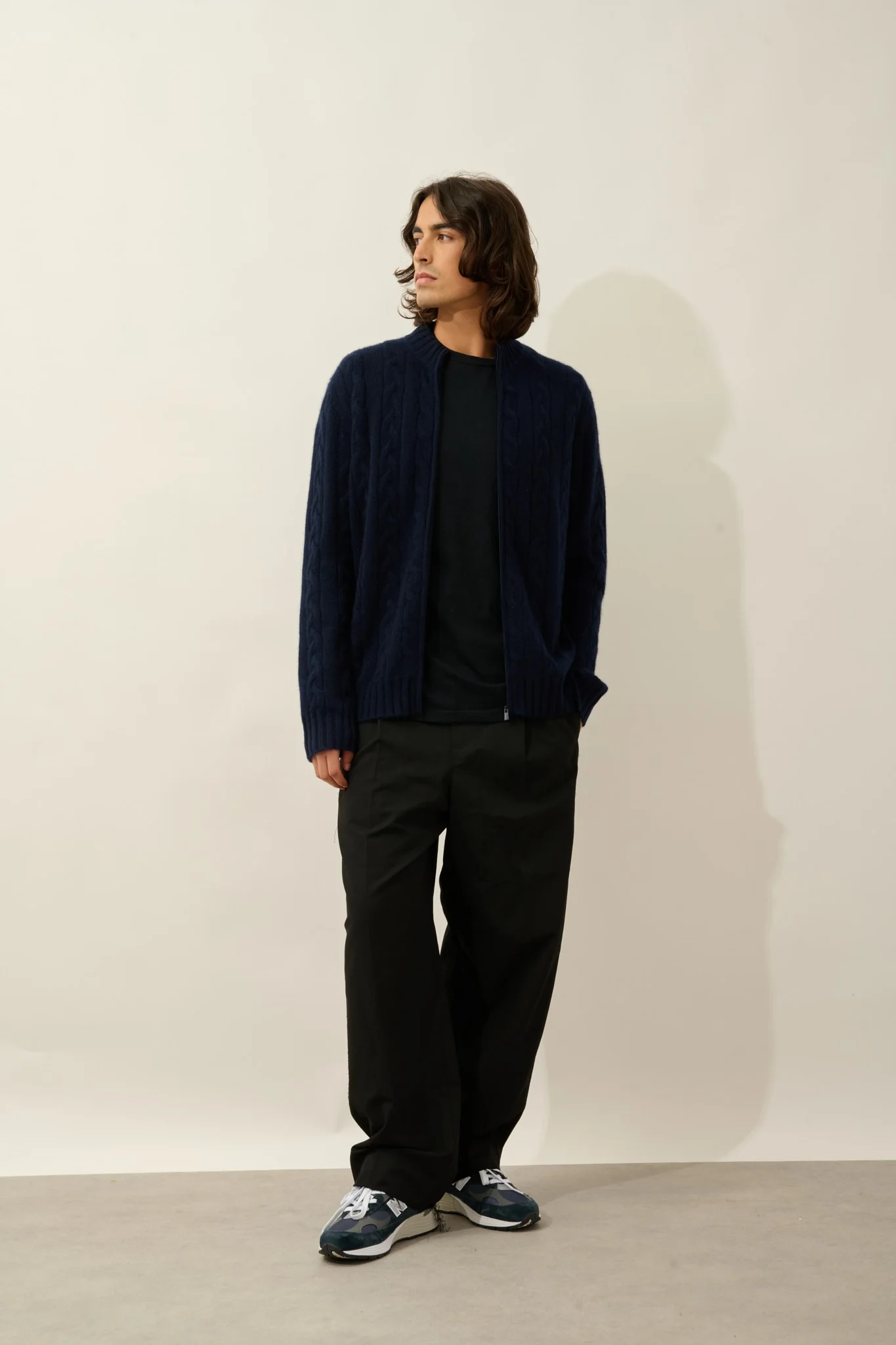 BERTIL gilet zippé col camionneur 6 fils navy 100% cachemire – Image 2