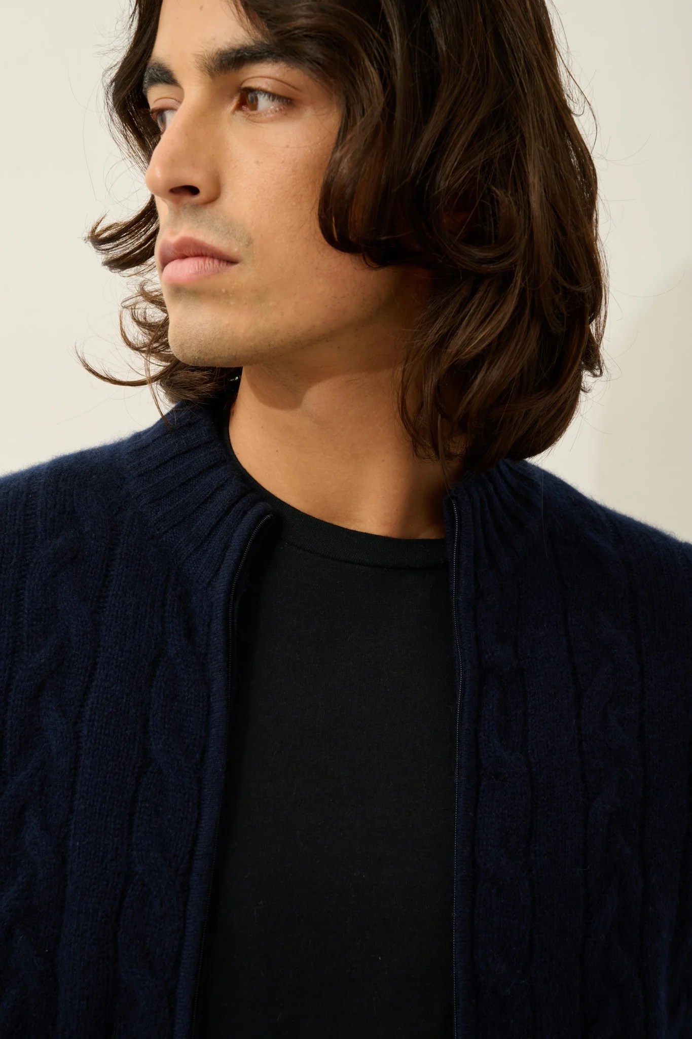 BERTIL gilet zippé col camionneur 6 fils navy 100% cachemire – Image 4