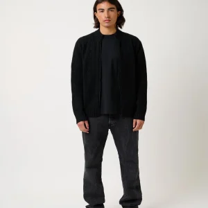 BERTIL gilet zippé col camionneur 6 fils noir 100% cachemire