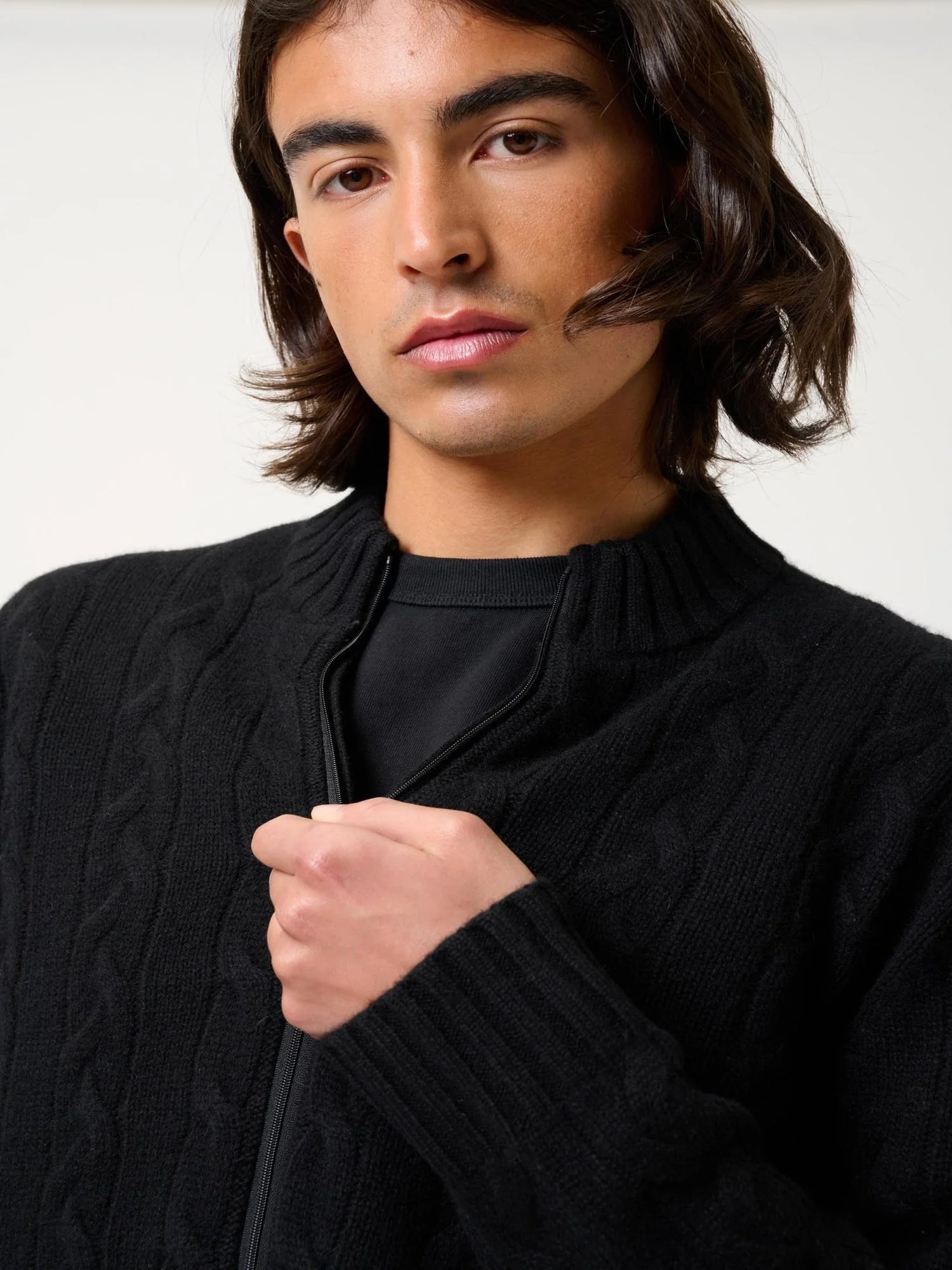 BERTIL gilet zippé col camionneur 6 fils noir 100% cachemire – Image 5