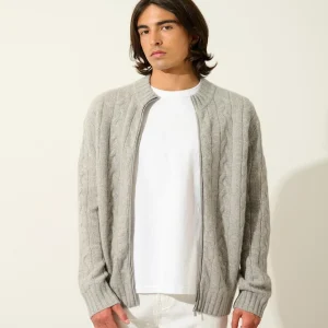 BERTIL gilet zippé col camionneur 6 fils nuage chiné 100% cachemire