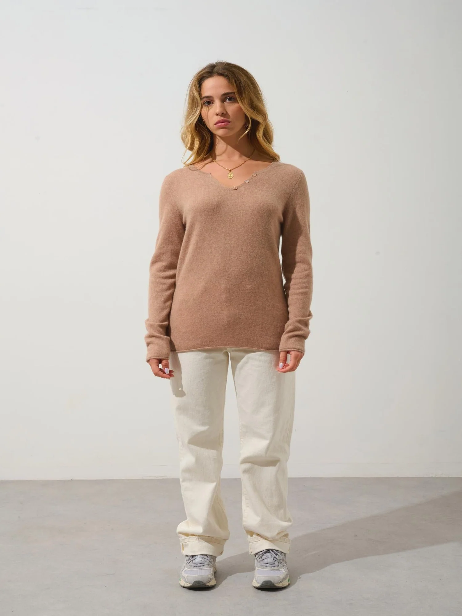 BODMIN pull col tunisien camel chiné 100% cachemire