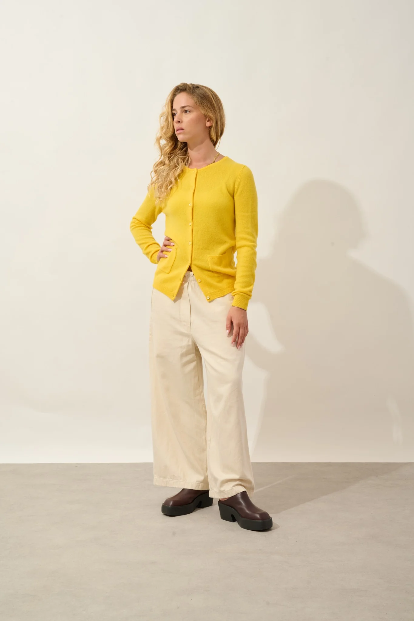 CARON cardigan col rond cédrat 100% cachemire