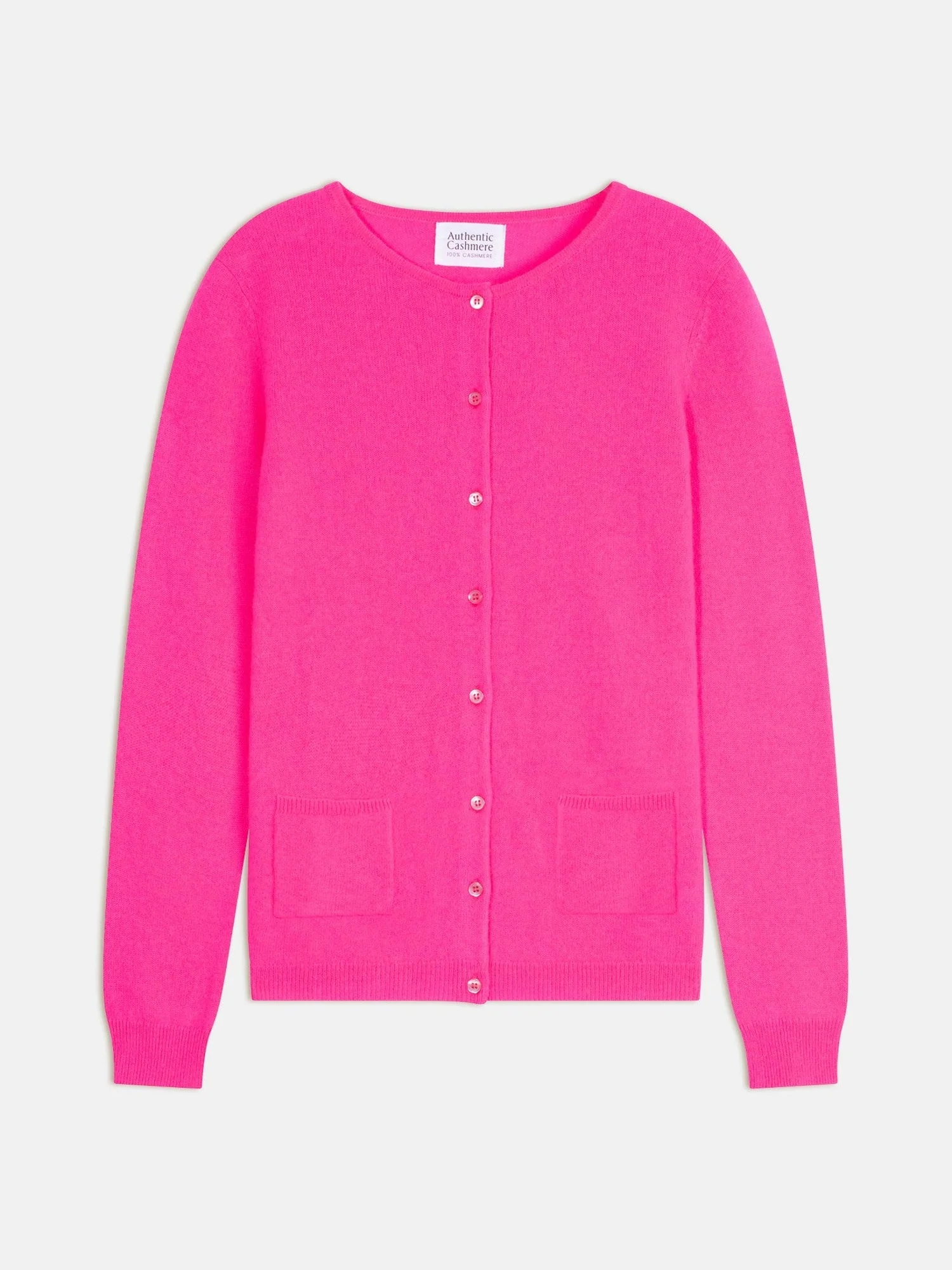 CARON cardigan col rond flamand rose fluo 100% cachemire – Image 6