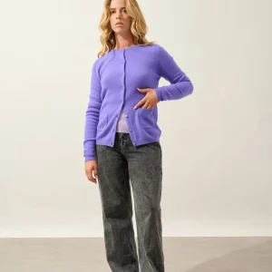 CARON cardigan col rond lavandin 100% cachemire