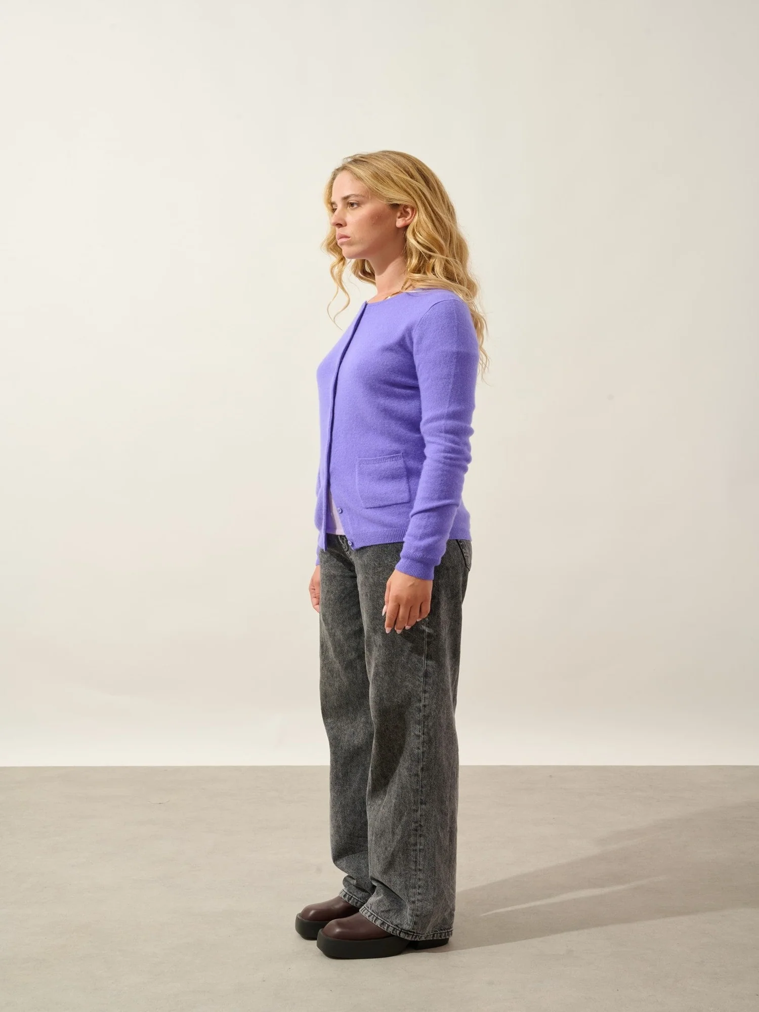 CARON cardigan col rond lavandin 100% cachemire – Image 5