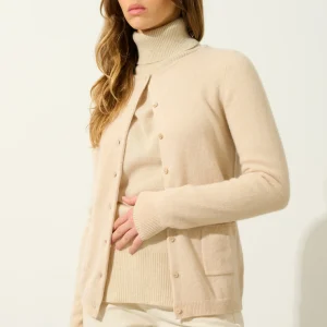 CARON cardigan col rond sable 100% cachemire