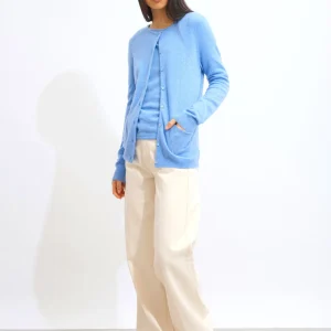 CARON cardigan col rond sky 100% cachemire