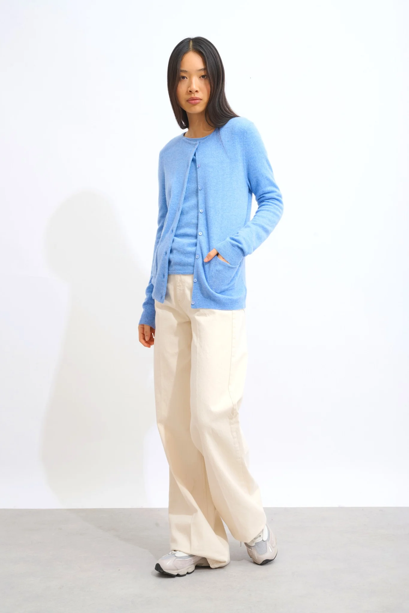 CARON cardigan col rond sky 100% cachemire