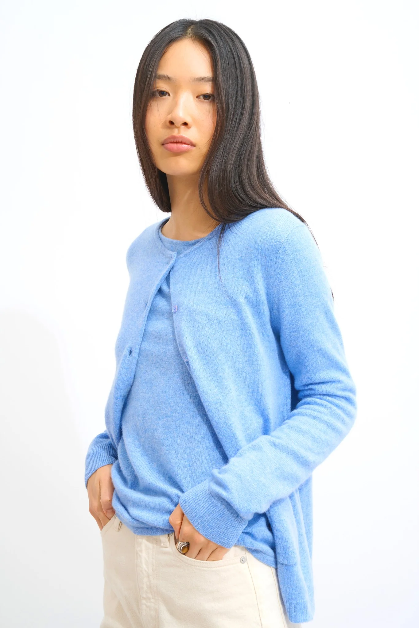 CARON cardigan col rond sky 100% cachemire – Image 2