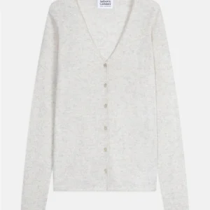 CHALAIS cardigan col v gris perle chiné 100% cachemire