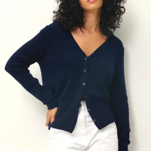CHALAIS cardigan col v navy 100% cachemire