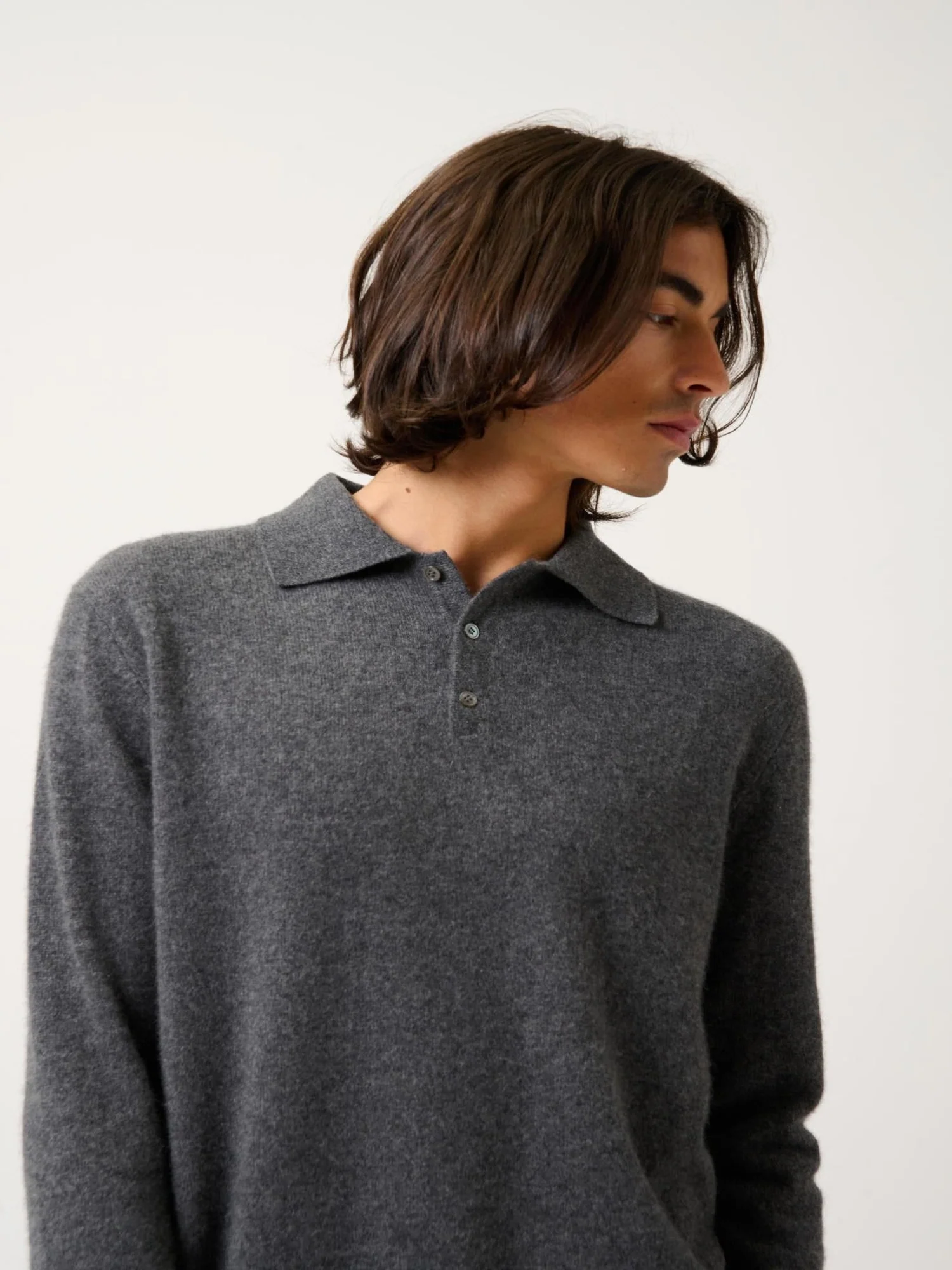 CHARVET polo manches longues anthracite chiné 100% cachemire – Image 2