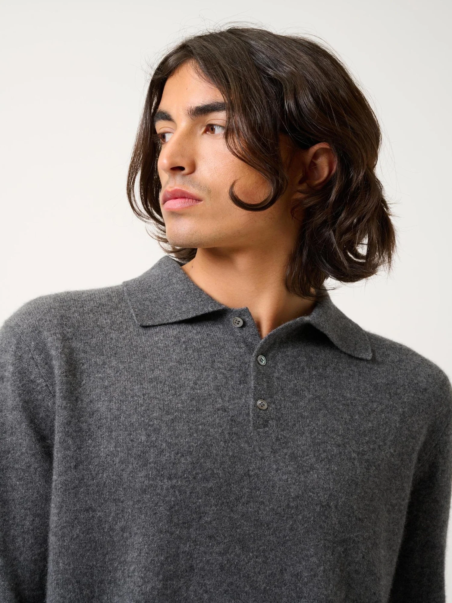 CHARVET polo manches longues anthracite chiné 100% cachemire – Image 3