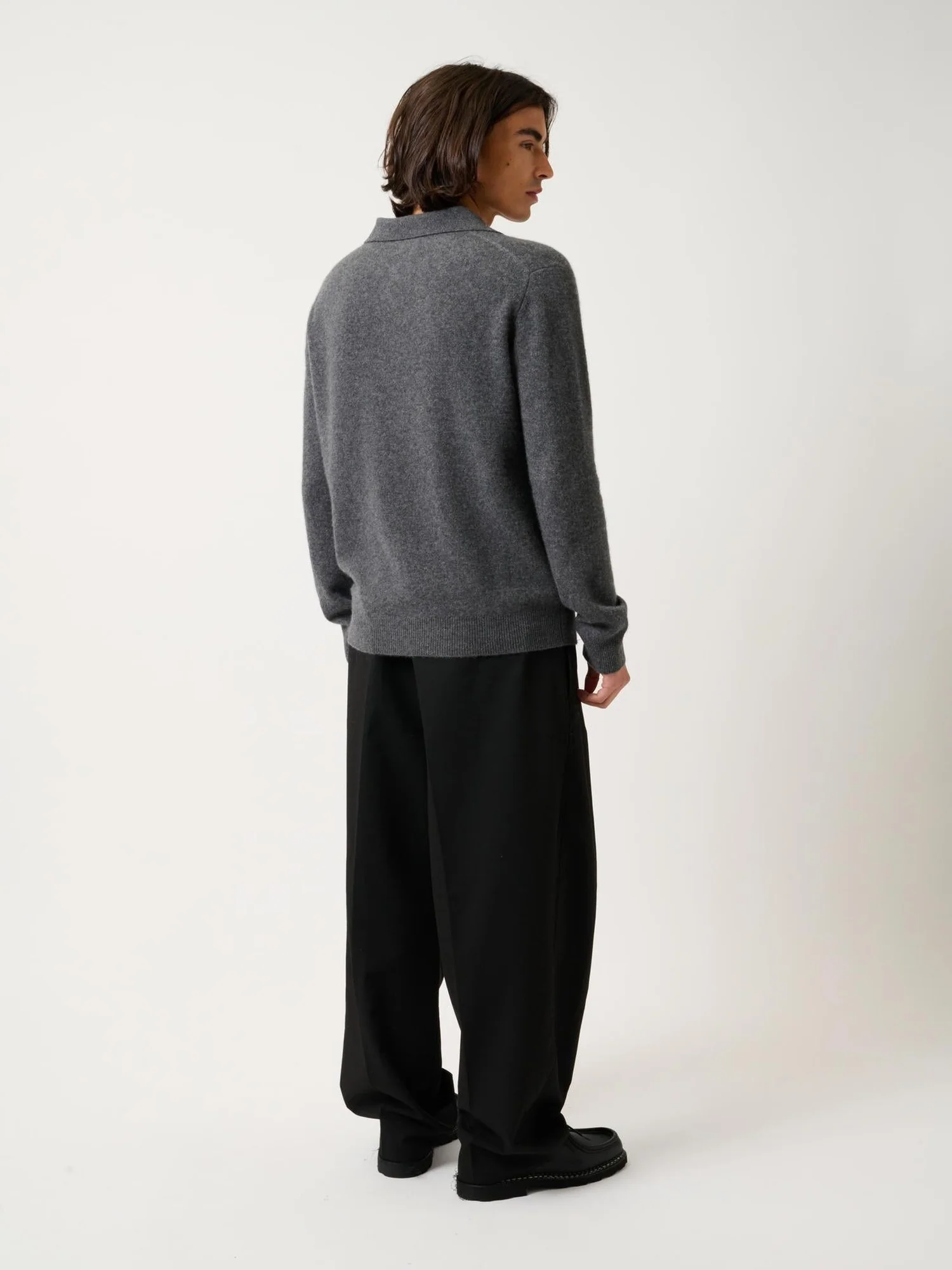 CHARVET polo manches longues anthracite chiné 100% cachemire – Image 4