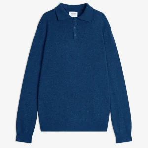 CHARVET polo manches longues bleu chiné 100% cachemire