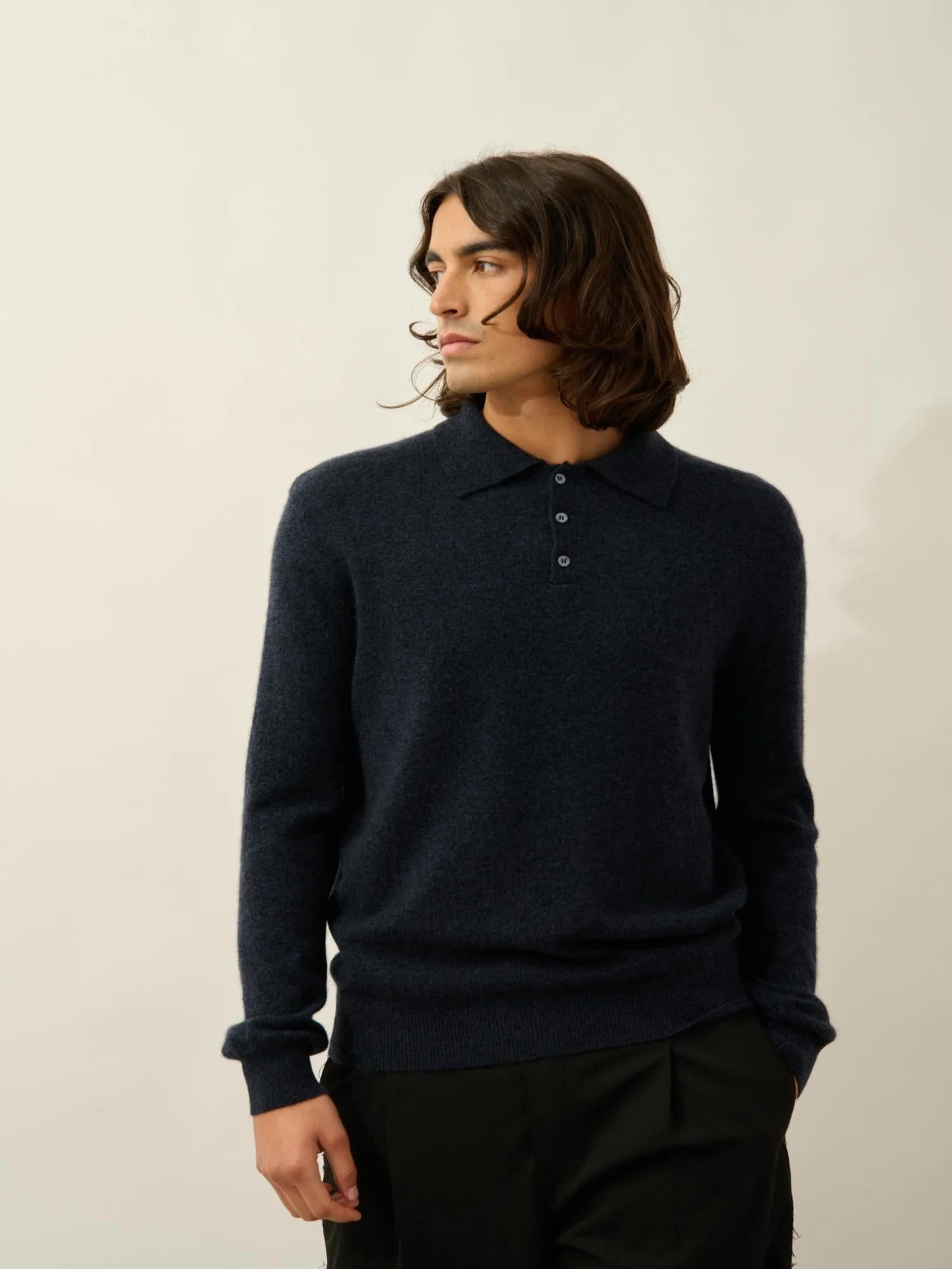 CHARVET polo manches longues caviar 100% cachemire
