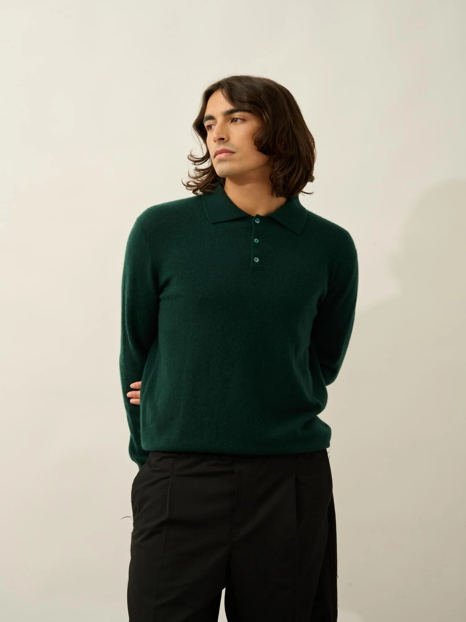 CHARVET polo manches longues cyprès 100% cachemire