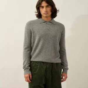 CHARVET polo manches longues flanelle chiné 100% cachemire