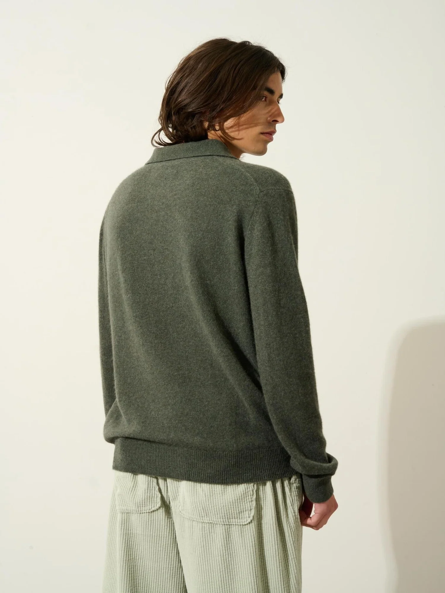 CHARVET polo manches longues kaki chiné 100% cachemire – Image 4