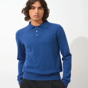 CHARVET polo manches longues ocean chiné 100% cachemire