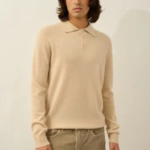 CHARVET polo manches longues sable 100% cachemire