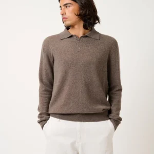 CHARVET polo manches longues taupe chiné 100% cachemire