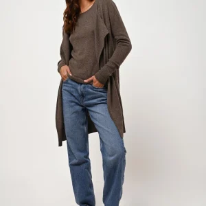 CHÉSERY veste longue taupe chiné 100% cachemire
