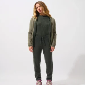 COLOMBIS gilet zippé capuche army 100% cachemire