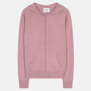 COLOMBIS gilet zippé capuche bois de rose 100% cachemire