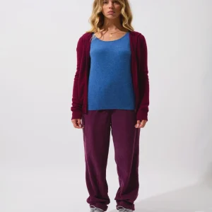 COLOMBIS gilet zippé capuche bordeaux 100% cachemire