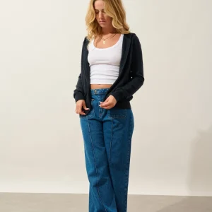 COLOMBIS gilet zippé capuche caviar 100% cachemire