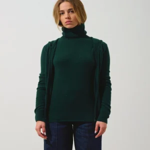 COLOMBIS gilet zippé capuche cyprès 100% cachemire