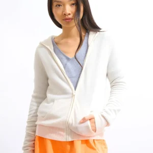 COLOMBIS gilet zippé capuche ivoire 100% cachemire