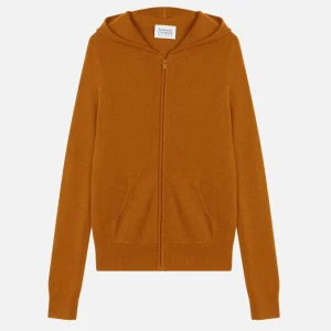 COLOMBIS gilet zippé capuche ocre 100% cachemire